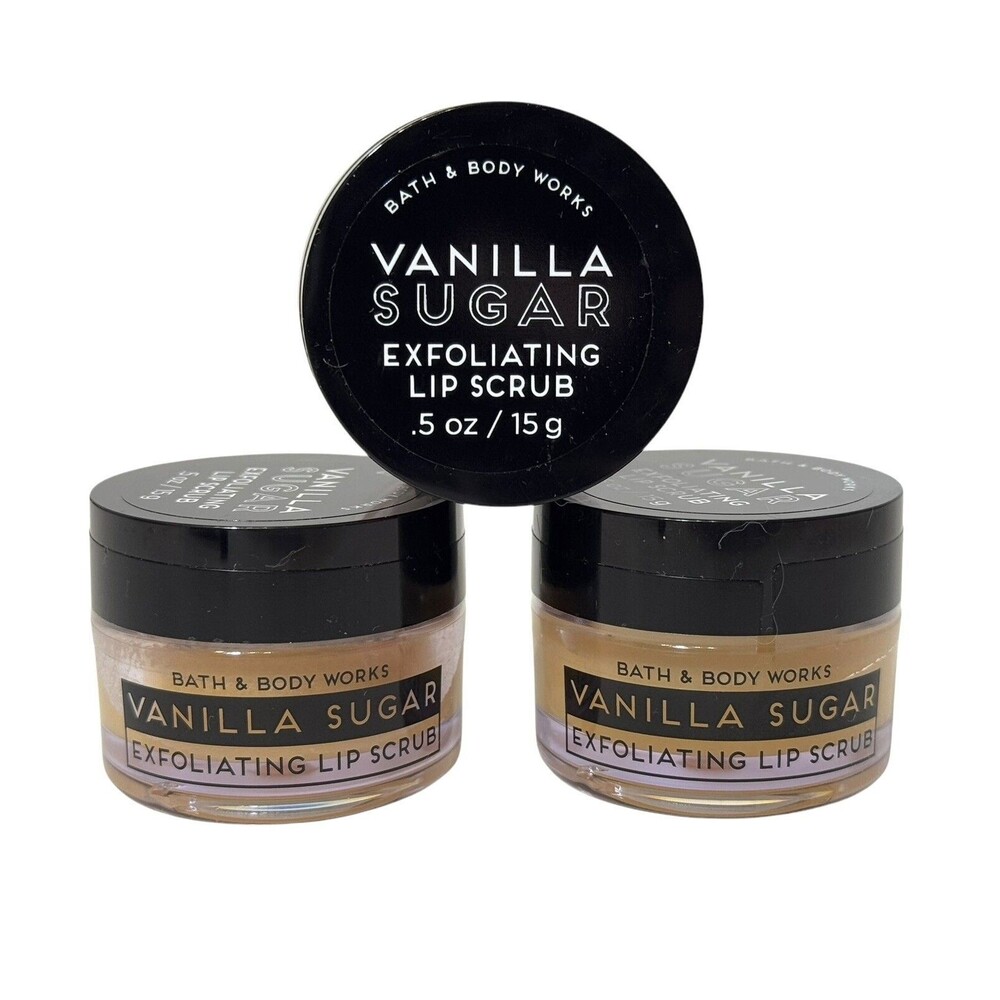 Bath and Body Works VANILLA‎ SUGAR Exfoliating Lip Scrub 0.5oz 3Pc Set Bundle